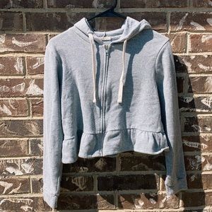 Grey Cropped Zip Up Hoodie